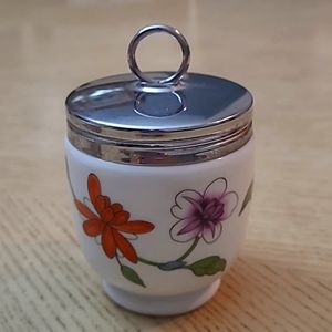 Vintage Royal Worcester Porcelain Egg Coddler W/Purple& Red Flowers 4" ENGLAND